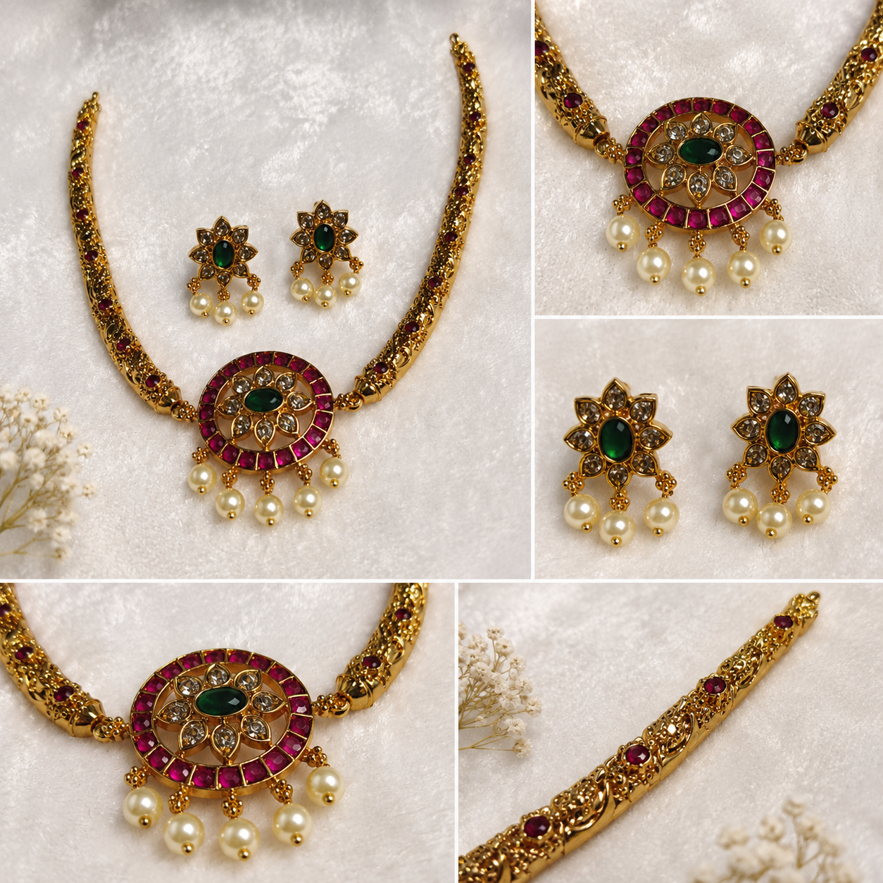 Regal Pearl Statement Necklace Set