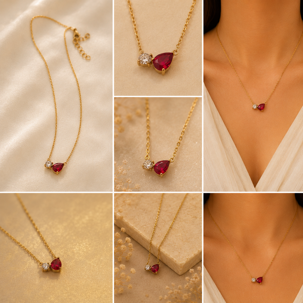 Ruby Teardrop Pendant Necklace